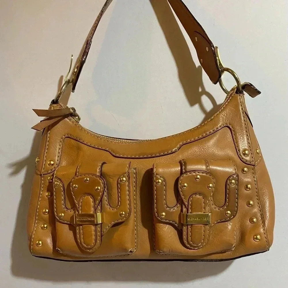 Michael kors brown leather shoulder handbag